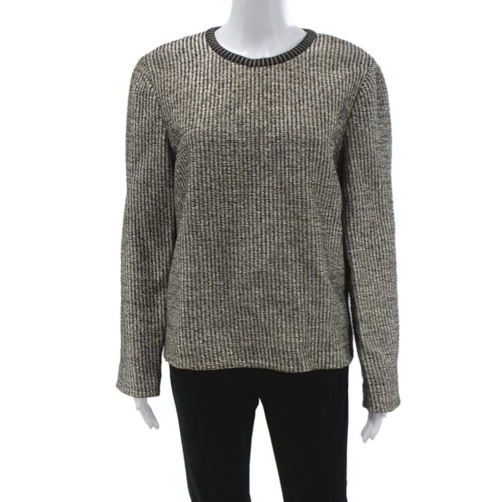 Tory Burch Womens Pullover Striped Crewneck Sweater Black Size XL